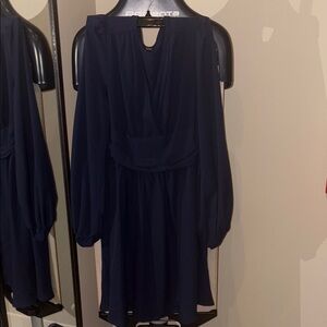 SHEIN Black Cowl Neck Bishop Sleeve Cocktail Dress